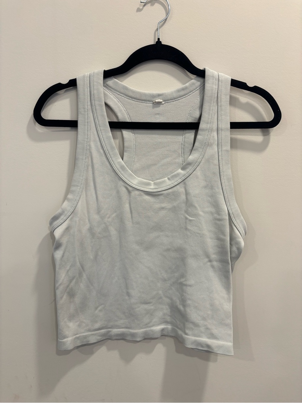 Light Gray Ribbed Tank Top with Subtle Logo